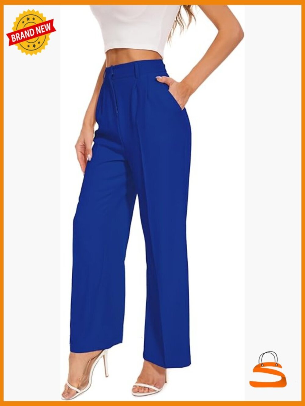 High Waist Wide Leg Work Trousers with Back Elastic